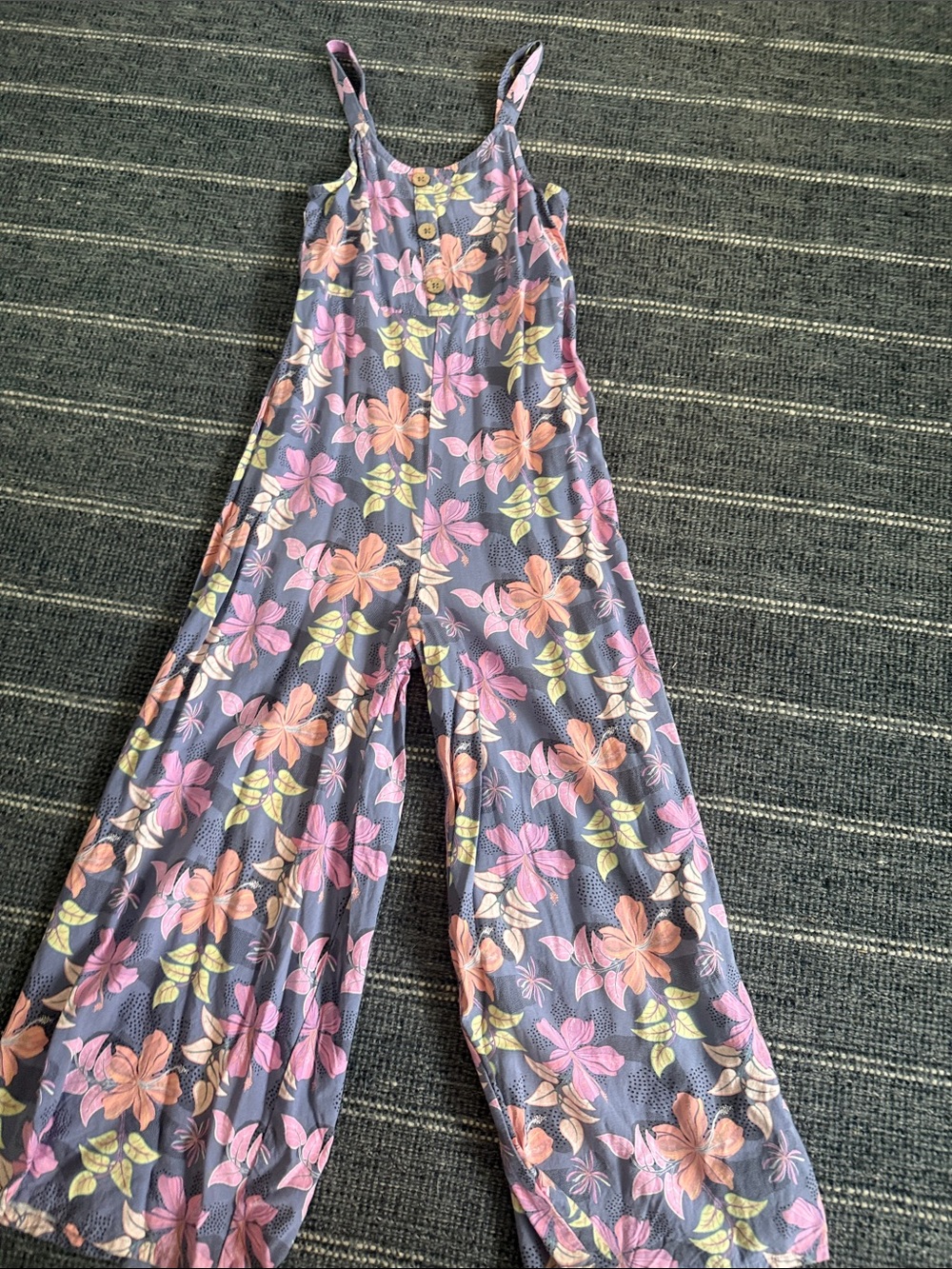 Roxy Purple Floral Wide-Leg Jumpsuit with Pink & Peach Flowers
